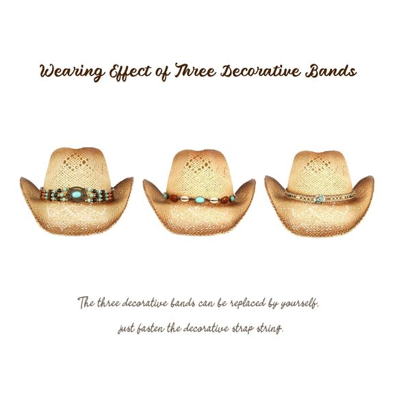 9611 Cowboy Hat,cowgirl Hat,cowboy Hats For Women/mens/3 Decorative Bands main image 6